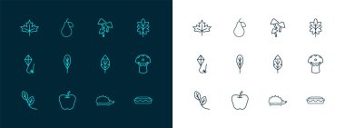 Set hattı, Leaf, Apple, Hedgehog, Mantar, Kanada akçaağaç yaprağı ve Armut ikonu. Vektör