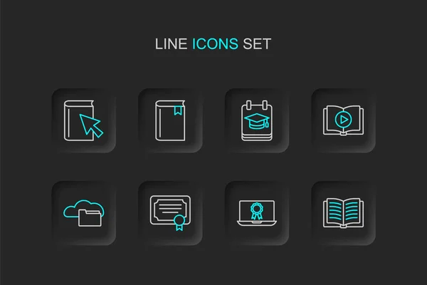 Набор Строки Открытая Книга Онлайн Образование Дипломом Шаблон Сертификата Облако — стоковый вектор