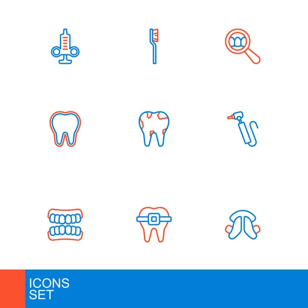 Definir Linha Dental Dente Placa Dentes Com Aparelho Modelo Dentures — Vetor de Stock