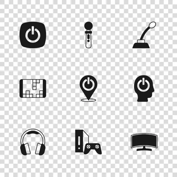 Réglez Console Jeu Avec Joystick Bouton Alimentation Moniteur Ordinateur Microphone — Image vectorielle