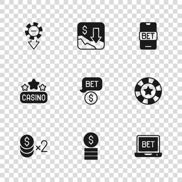 チップ オンラインスポーツベッティング 金融成長の減少と看板アイコンでカジノチップを設定します ベクター — ストックベクタ