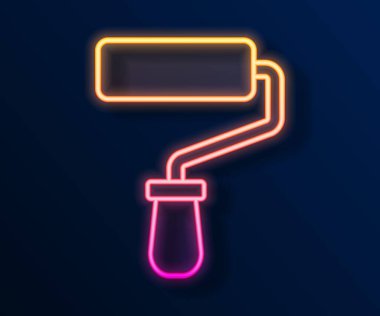 Parlak neon çizgisi boya fırçası simgesi siyah arkaplanda izole edildi. Vektör