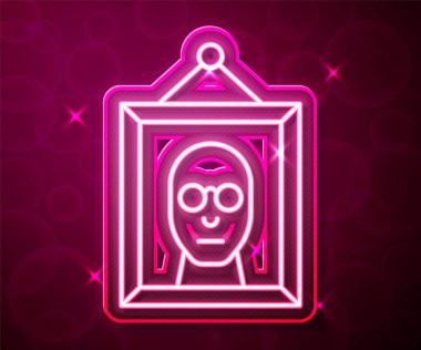 Parlayan neon hattı Resim simgesi kırmızı arkaplanda izole edildi. Vektör