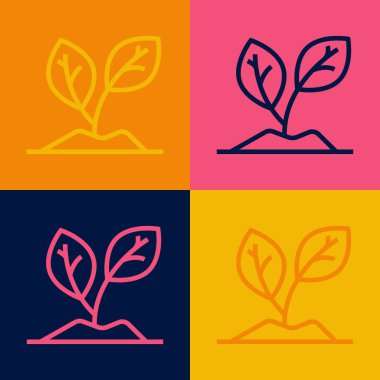 Pop Art Line Sprout simgesi renk arkaplanında izole edildi. Tohum ve tohum. İşaret bırakıyor. Yaprak doğası. Vektör