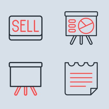 Satır tahtasını grafik, tebeşir tahtası, defter ve satış simgesi ile ayarla. Vektör