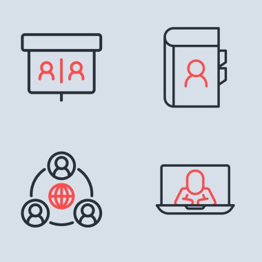 Telefon rehberi, toplantı, görüntülü sohbet konferansı ve ikon ayarla. Vektör