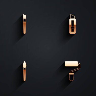 Boya fırçasını, kırtasiye bıçağını ve uzun gölgeli paten ikonunu ayarla. Vektör