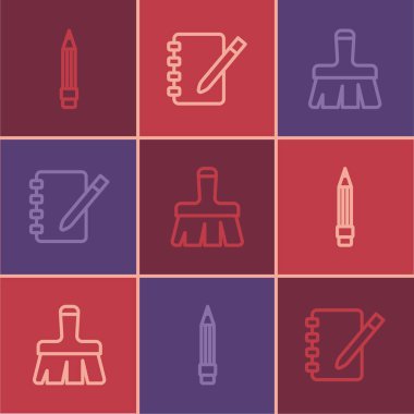 Silgi, boya fırçası ve defter simgesi ile kalem satırını ayarla. Vektör