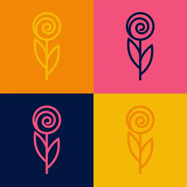 在色彩背景上孤立的流行艺术线花卉图标 3月8日国际快乐妇女日 — 图库矢量图片