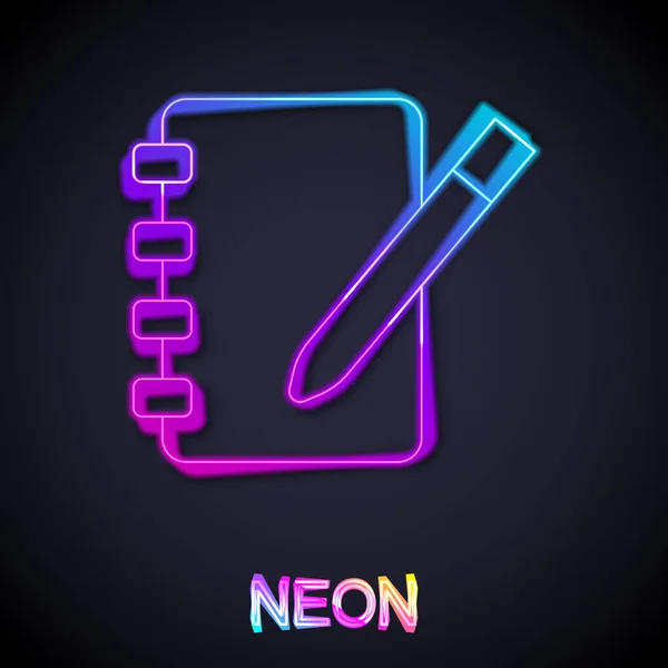 Zářící Neonová Čára Ikona Notebooku Izolovaná Černém Pozadí Ikona Spirálního — Stockový vektor