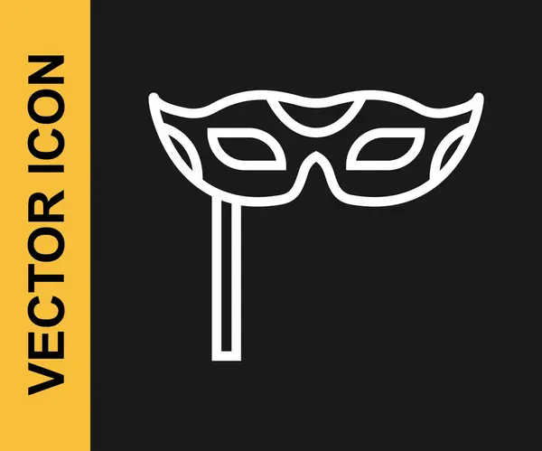 Línea Blanca Icono Máscara Festiva Aislado Sobre Fondo Negro Feliz — Vector de stock