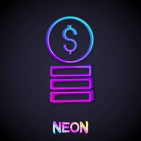 Žhnoucí Neonová Linka Casino Čip Ikonou Symbolu Dolaru Izolované Černém — Stockový vektor