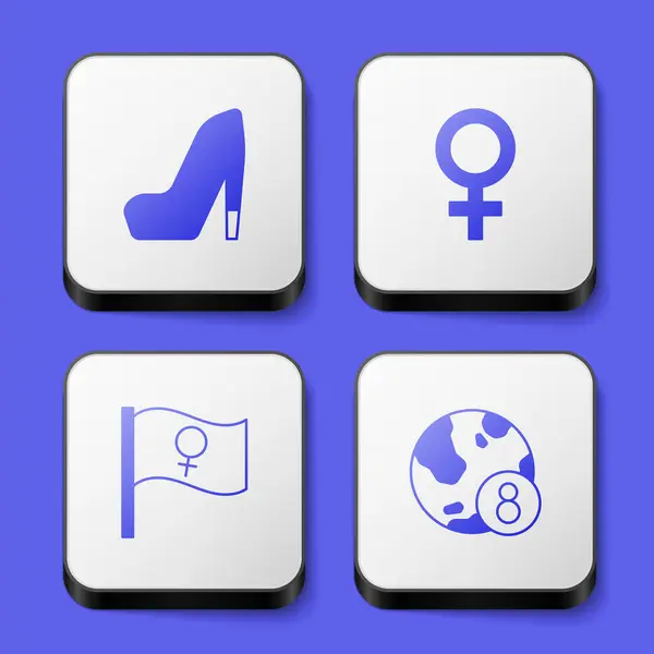 集女鞋 女性象征 女权运动者和国际妇女节图标为一体 白色正方形按钮 — 图库矢量图片