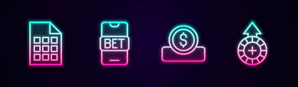 Set Line Loterie Lístek Online Sportovní Sázení Mince Peníze Dolarem — Stockový vektor