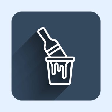 Fırça simgesi ile beyaz çizgi boya kovası uzun gölge arkaplan izole. Mavi kare düğme. Vektör