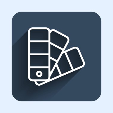 Beyaz çizgi Renk Palet Rehberi simgesi uzun gölge arkaplanı ile izole edildi. Mavi kare düğme. Vektör