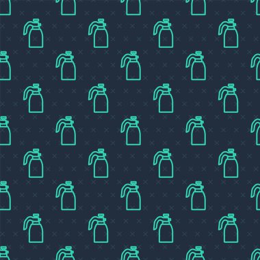 Su için yeşil çizgi bahçe spreyi, gübre, kimyasal ikon mavi arka planda izole edilmiş pürüzsüz desen. Vektör