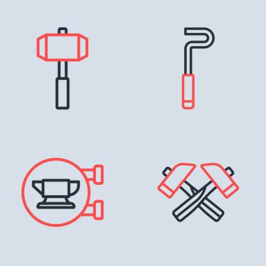 Demir çubuk, demirci örs aleti çapraz çekiç ve balyoz ikonu. Vektör