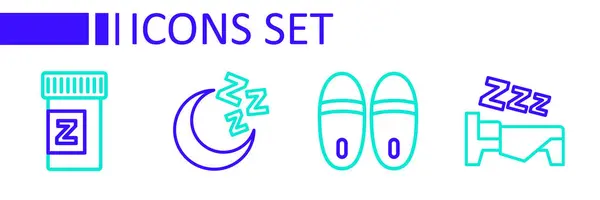 Establecer Línea Tiempo Para Dormir Zapatillas Luna Estrellas Icono Píldora — Vector de stock