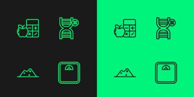 Banyo terazisi, tuz, kalori hesap makinesi ve GDO simgesi yok. Vektör