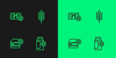 Laktoz toleransı, hamburger, GDO ve buğday ikonu yok. Vektör