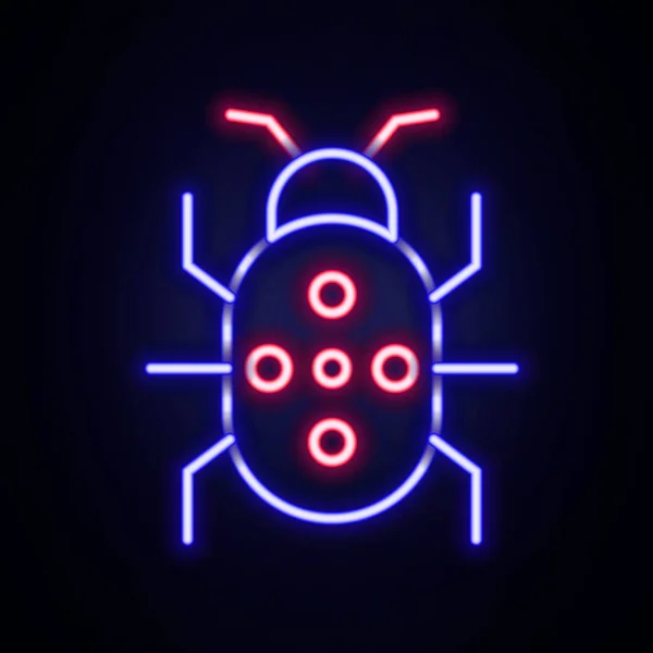 Leuchtende Leuchtschrift Colorado Beetle Symbol Isoliert Auf Backsteinwand Hintergrund Buntes — Stockvektor