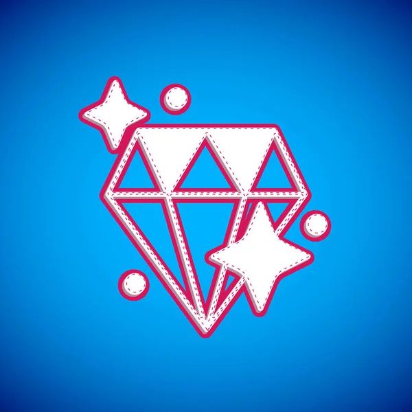 White Diamond Icon Isolated Blue Background Jewelry Symbol Gem Stone — Stock Vector