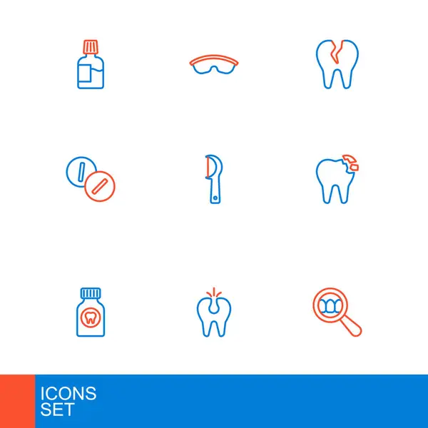 Définir Ligne Recherche Dentaire Dents Cassées Comprimé Analgésique Mal Dents — Image vectorielle