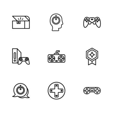 Satır Oyun denetleyicisi veya joystick, madalya ile derecelendirme, Oyun için göğüs, Güç düğmesi ve konsol simgesi ayarla. Vektör