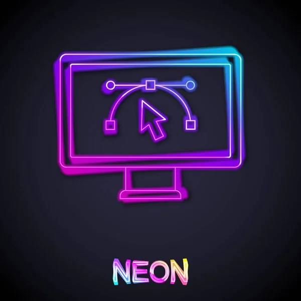 Zářící Neonová Čára Počítačový Displej Ikonou Vektorového Designu Izolovaný Izolovaném — Stockový vektor