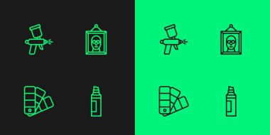 Satır İşareti Kalemi, Renk Palet Rehberi, Boya Sprey Silahı ve Resim Simgesi. Vektör