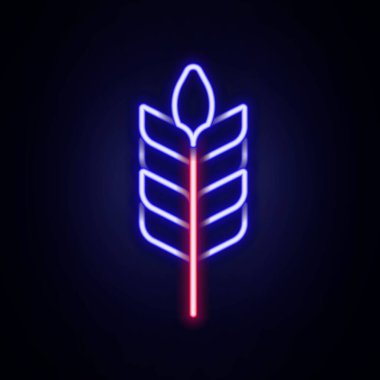 Pilav, buğday, mısır, yulaf, çavdar ve tuğla duvarda izole edilmiş arpa ikonu içeren parlak neon çizgili mısır gevrekleri. Buğday ekmeği sembolleri. Renkli taslak konsepti. Vektör