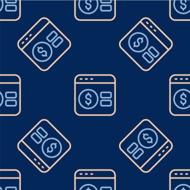 Line Online poker masası simgesi mavi arkaplanda izole edilmiş kusursuz desen. İnternetteki kumarhane. Vektör