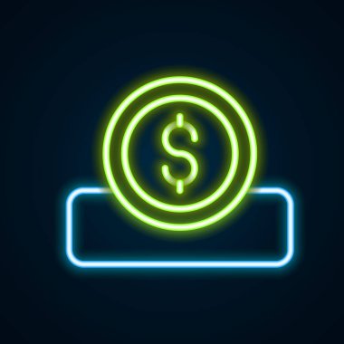 Parlak neon hattı parası ve siyah arka planda izole edilmiş dolar sembolü simgesi. Bankacılık işareti. Para sembolü. Renkli taslak konsepti. Vektör
