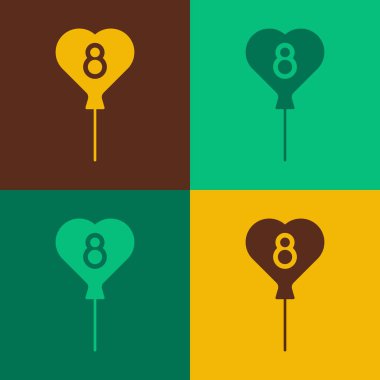 8 Mart ikonlu Pop Art Balonları renkli arka planda izole edildi. Vektör