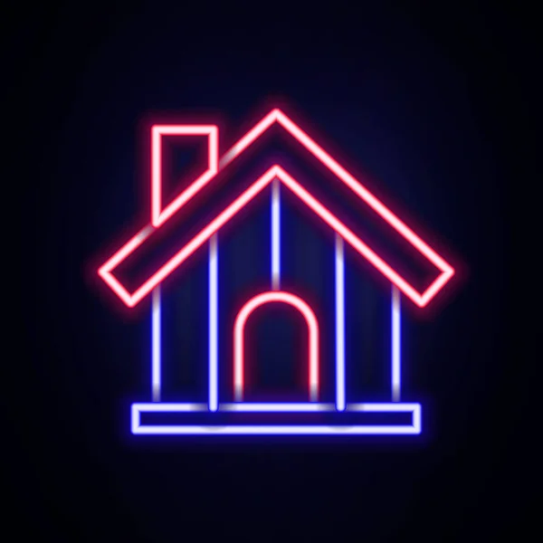 Glowing Neon Line Farm House Icon Isolated Brick Wall Background — Stock Vector