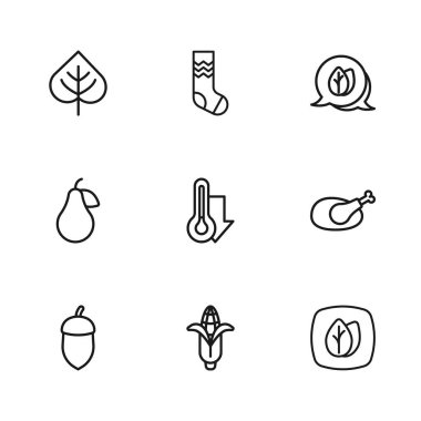 Mısır, kızarmış hindi tavuğu, Yaprak, Termometre, Çorap ve Armut ikonu. Vektör