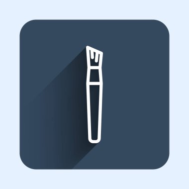 Beyaz çizgi boya fırçası simgesi uzun gölge arkaplan izole. Mavi kare düğme. Vektör