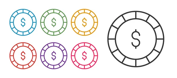 Establecer Línea Casino Chip Con Símbolo Dólar Icono Aislado Sobre — Archivo Imágenes Vectoriales