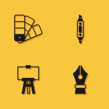 Renk palet rehberini, dolmakalem ucunu, tahta sehpasını ve uzun gölgeli İşaret simgesini ayarla. Vektör