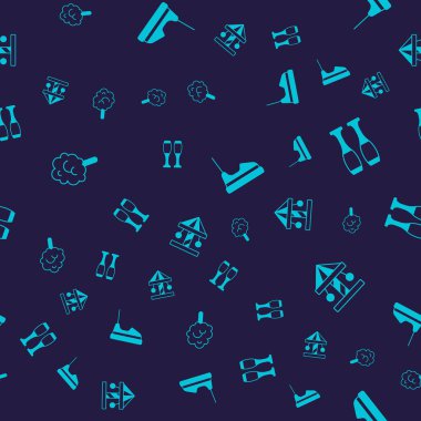 Pamuk helva, bovling pimi, çarpışan araba ve atlıkarıncayı pürüzsüz desenlere ayarlayın. Vektör