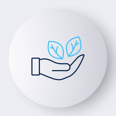 Çizgi El, beyaz arkaplanda izole edilmiş bitki simgesinden bir yaprak tut. Doğayı koru. Yaprak, çevre korumasıyla çekiliyor. Renkli taslak konsepti. Vektör