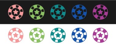 Kumarhane çipleri simgesini siyah beyaz arkaplanda izole et. Kumarhane kumarı. Vektör