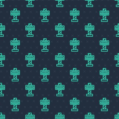 Yeşil Çizgi Çekim Atlıkarınca simgesi mavi arkaplanda izole edilmiş pürüzsüz desen. Eğlence parkı. Çocuklar için eğlence parkı, eğlence parkı. Vektör