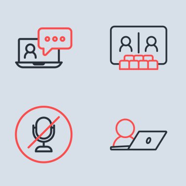 Görüntülü sohbet konferansı, sessiz mikrofon ve ikon ayarla. Vektör