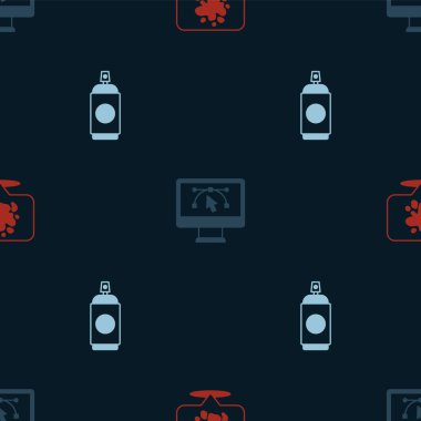 Boya spreyini, dizayn programlı bilgisayarı ve kusursuz desenli teneke kutuyu ayarla. Vektör