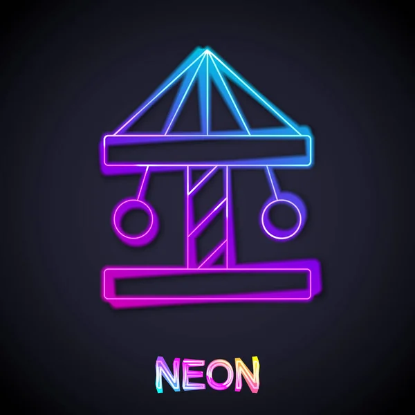 Zářící Neonová Čára Atrakce Kolotoč Ikona Izolované Černém Pozadí Zábavní — Stockový vektor