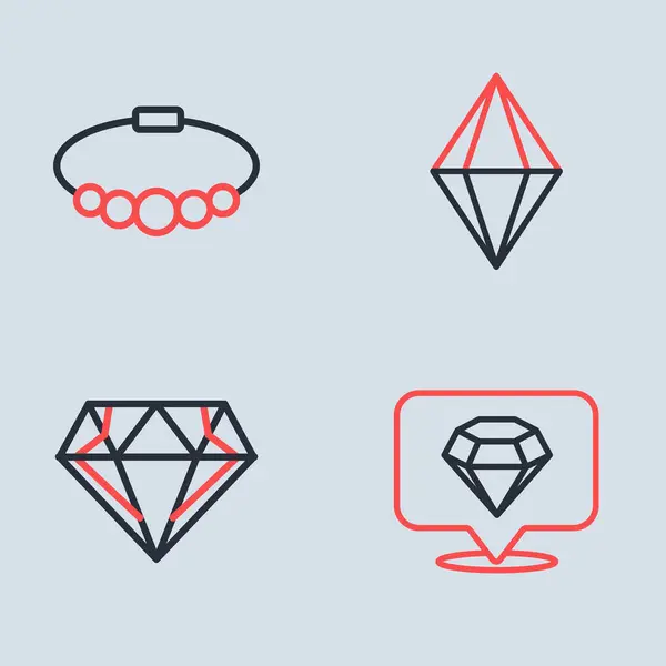 Set Line Gem Stone Diamond Bracelet Jewelry Icon Вектор — стоковый вектор