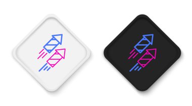 Firework roket simgesi beyaz arkaplanda izole edildi. Eğlence partisi anlayışı. Patlayıcı havai fişek sembolü. Renkli taslak konsepti. Vektör