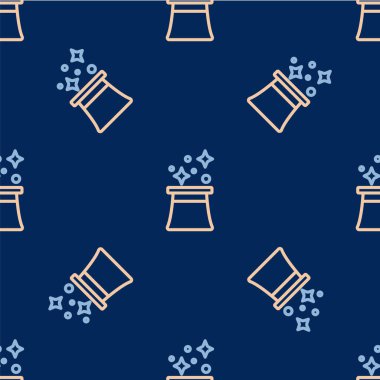 Hat sihirbazı şapka ikonu mavi arka planda kusursuz desen izole etti. Sihir numarası. Gizemli eğlence konsepti. Vektör